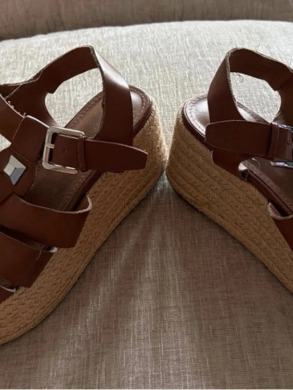 Marc Fisher LTD Elissa Brown Leather Platform Sandals Size 7.5